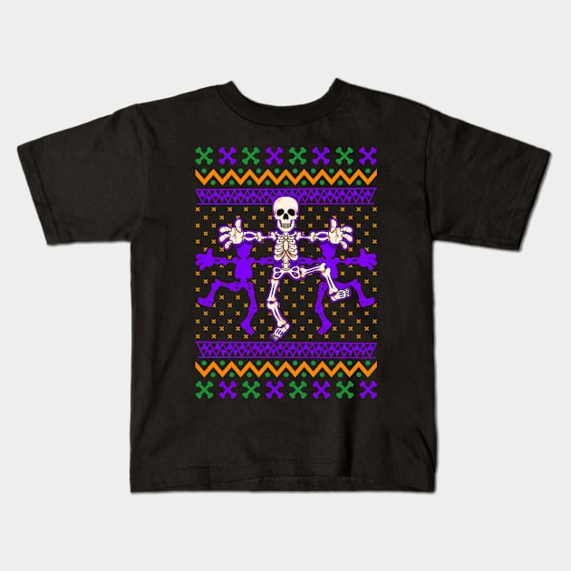 Ugly Halloween Skeleton Dancing Kids T-Shirt by PixelArt